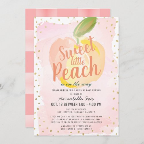 Sweet Little Peach Pink Drive_by Baby Shower Invitation