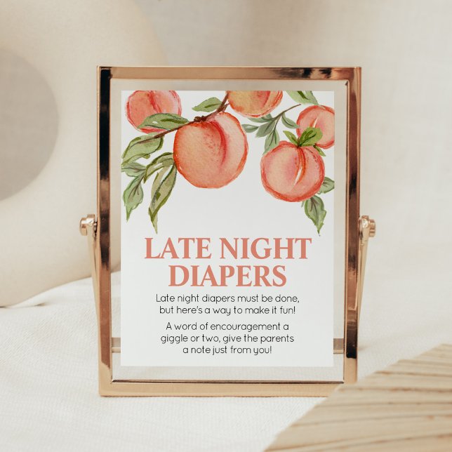 Sweet Little Peach Shower Late Night Diapers Signs (Peach Summer Baby Shower Late Night Diapers Sign)