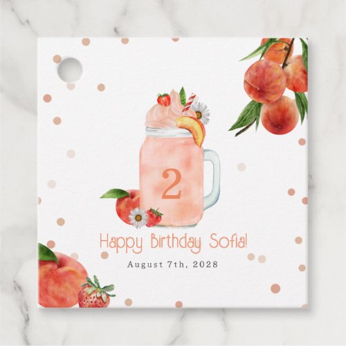 Sweet Little Peach Smoothie 2nd Birthday Party Favor Tags
