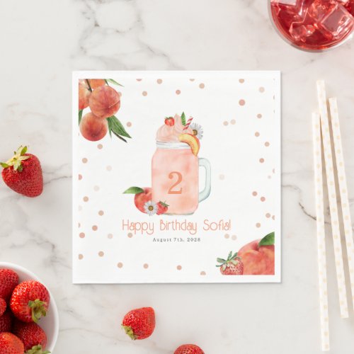 Sweet Little Peach Smoothie 2nd Birthday Party Napkins