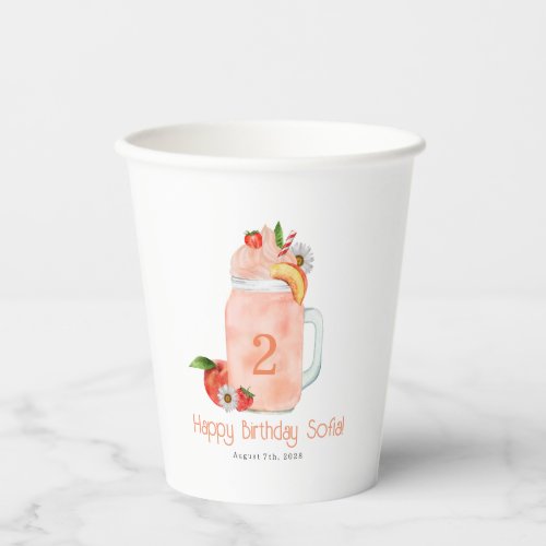 Sweet Little Peach Smoothie 2nd Birthday Party Paper Cups