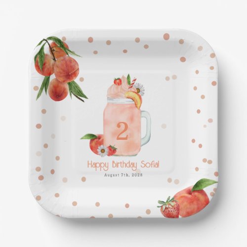 Sweet Little Peach Smoothie 2nd Birthday Party Paper Plates