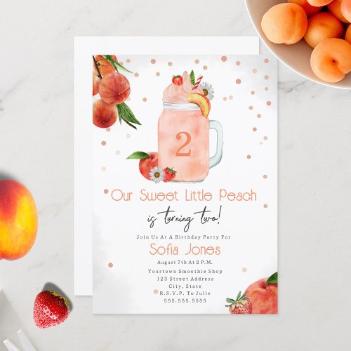 Sweet Little Peach Smoothie Girls Birthday Party Invitation