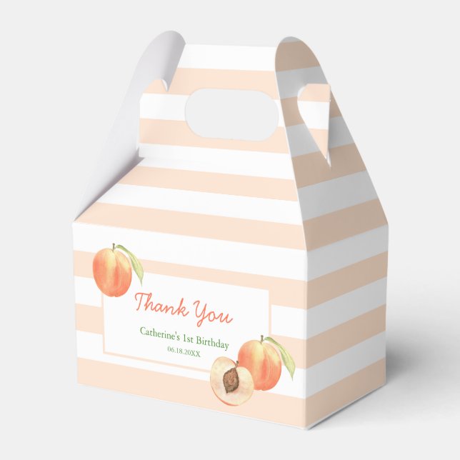 Sweet Little Peach Stripes Girl Birthday Favor Boxes (Front Side)