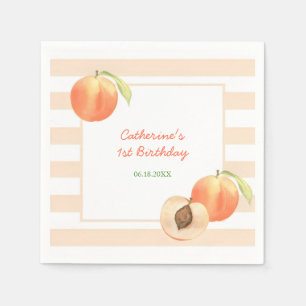 Sweet Little Peach Stripes Girl Birthday Napkins