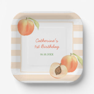 Sweet Little Peach Stripes Girl Birthday Paper Plates