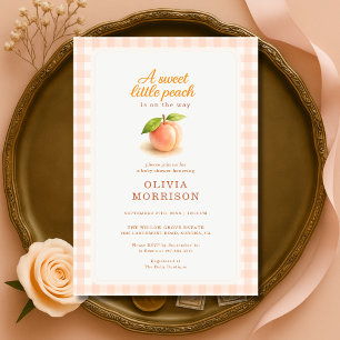 Sweet Little Peach Summer Gingham Baby Shower Invitation