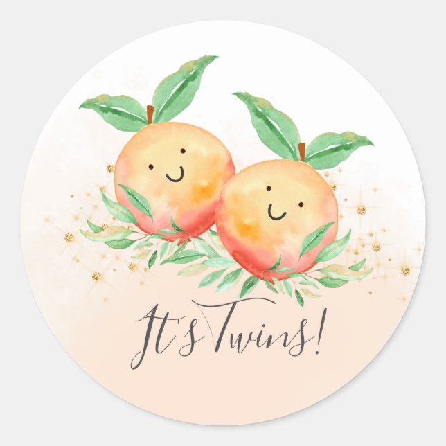Sweet Little Peaches It' Twins Favor Sticker (Front)