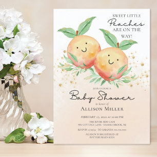 Sweet Little Peaches Twins Baby Shower Invitation