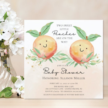 Sweet Little Peaches Twins Baby Shower  Invitation by invitationstop at Zazzle