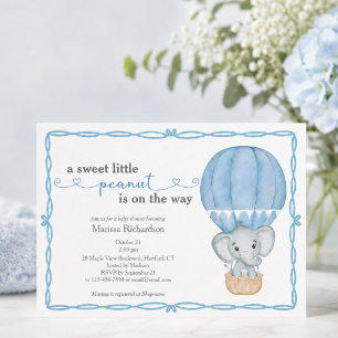 Sweet Little Peanut Elephant Baby Boy Shower Invitation