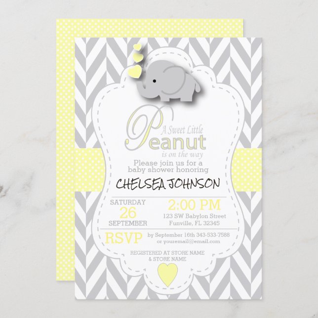 Sweet Little Peanut Elephant Baby Shower 🐘 Invitation (Front/Back)