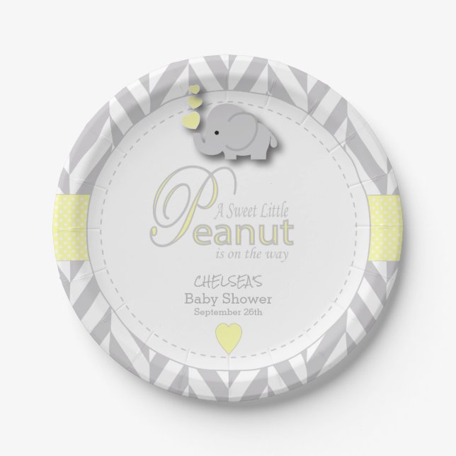 Sweet Little Peanut Elephant Baby Shower Paper Plates (Front)