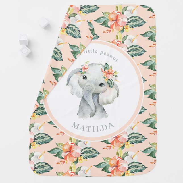 Sweet little peanut elephant floral baby blanket (In Situ)