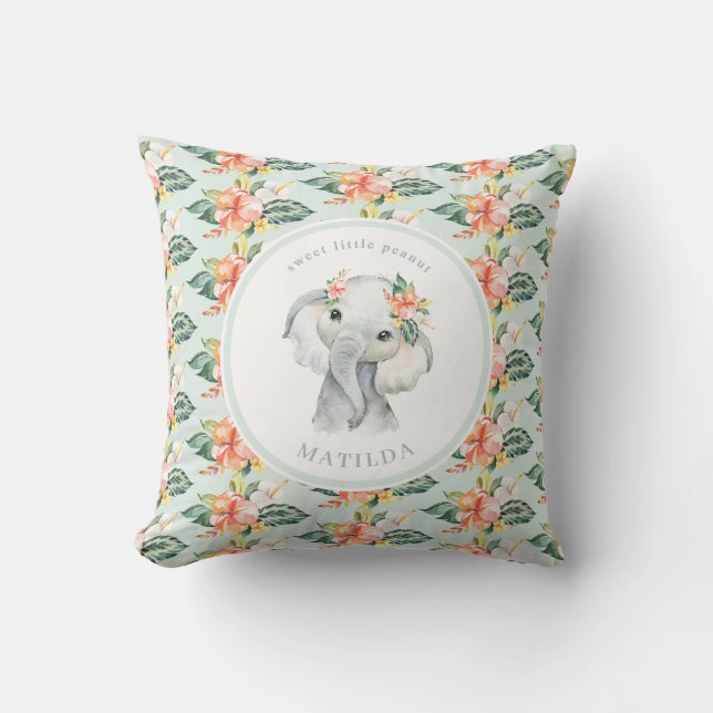 Sweet little peanut elephant floral baby throw pillow (Front)