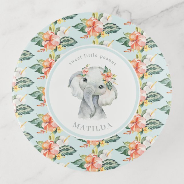 Sweet little peanut elephant floral baby trinket tray (Front)
