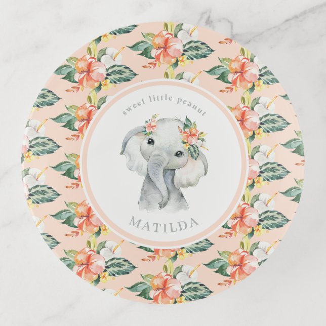 Sweet little peanut elephant floral baby trinket tray (Front)