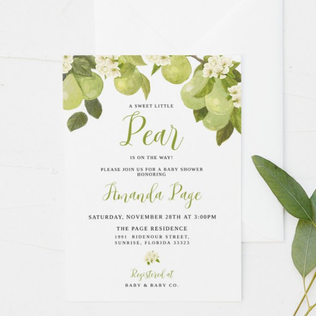 Sweet Little Pear Baby Shower Invitation (Creator Uploaded)