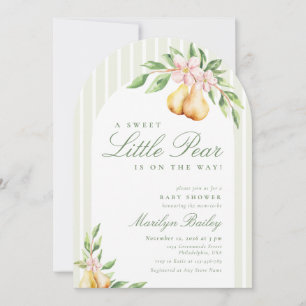 Sweet Little Pear Stripe Pastel Green Baby Shower Invitation
