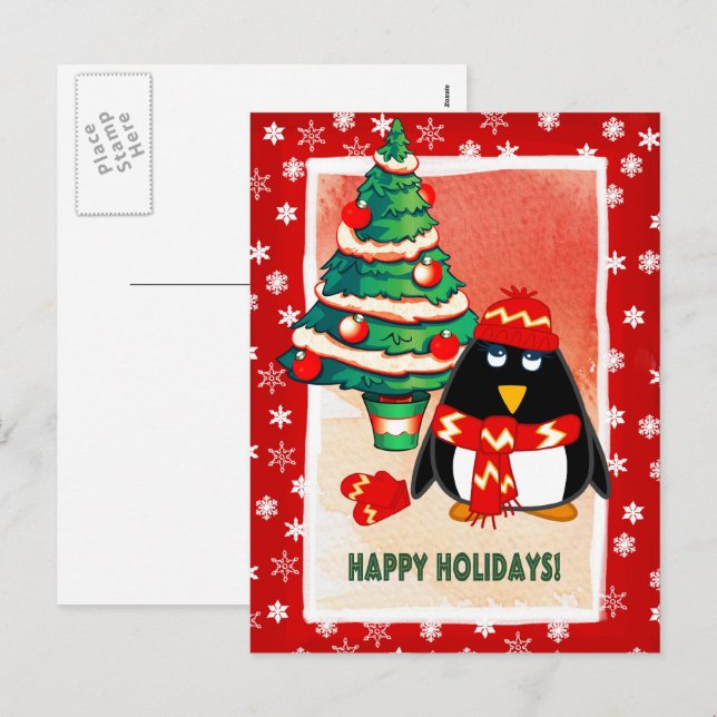 Sweet Little Penguin Christmas  Holiday Postcard (Front/Back)