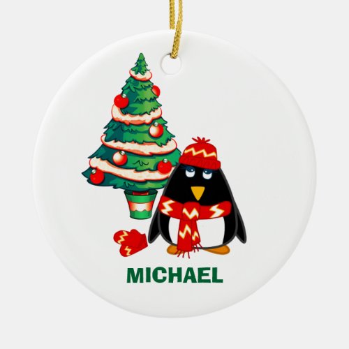 Sweet Little Penguin Custom Christmas  Ceramic Ornament