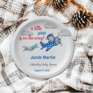 Sweet Little Pilot Clouds Sky Theme Baby Shower Paper Plates