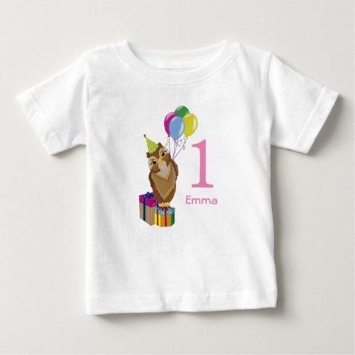 Sweet Little Pink  Baby Owl 1st Birthday  Baby T_Shirt