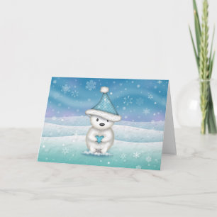 Sweet Little Polar Bear Holding Heart Holiday Card