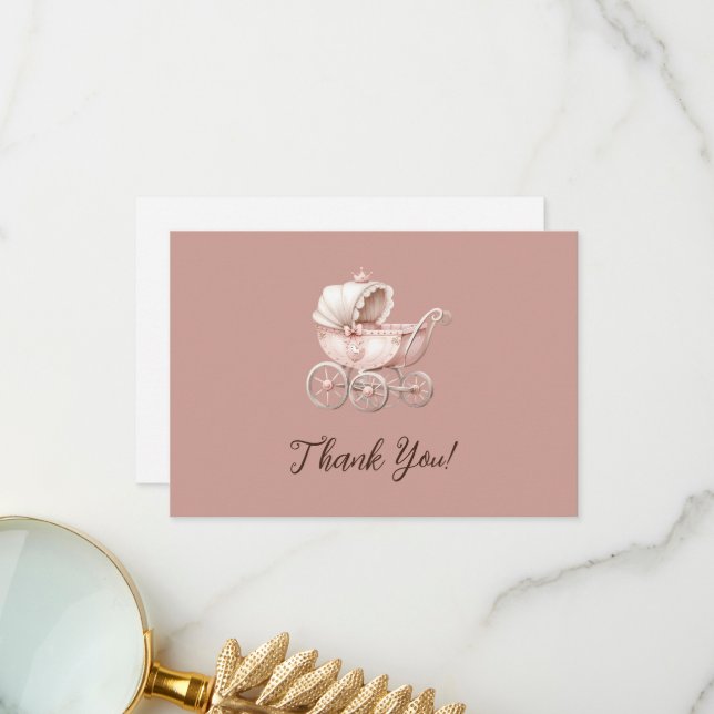 Sweet Little Princess Baby Shower Personalized Thank You Card (Front/Back In Situ)