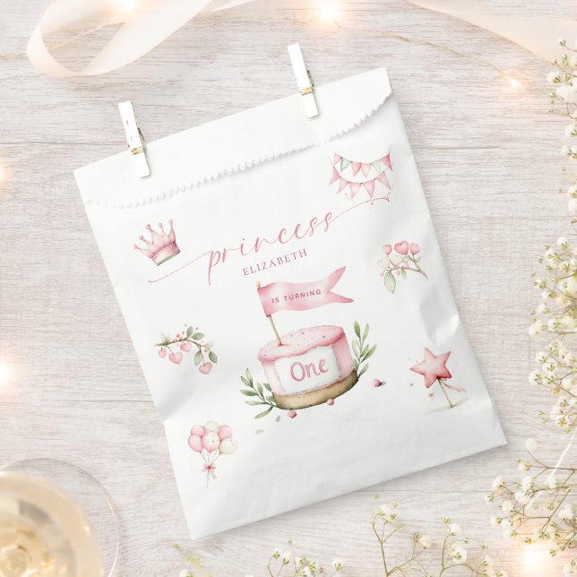 Sweet Little Princess Pink Cake 1st Birthday Favor Bag (Clipped)