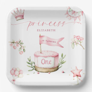Sweet Little Princess Pink Cake 1st Birthday Paper Plates