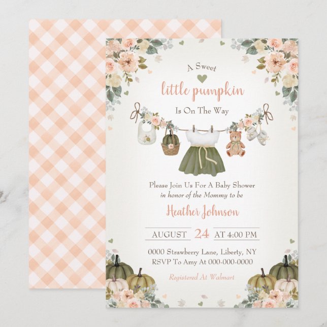 Sweet Little Pumpkin Autumn Baby Shower Invitation (Front/Back)