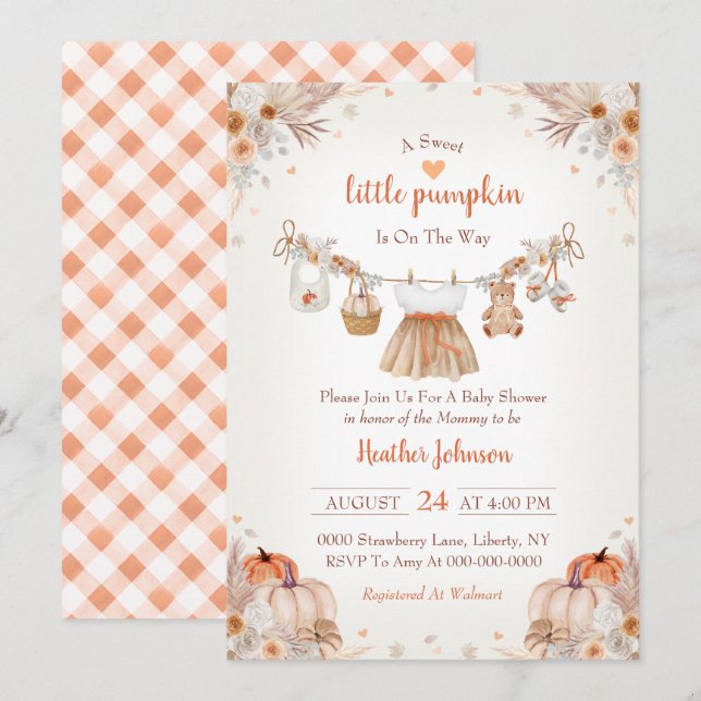 Sweet Little Pumpkin Autumn Baby Shower Invitation (Front/Back)