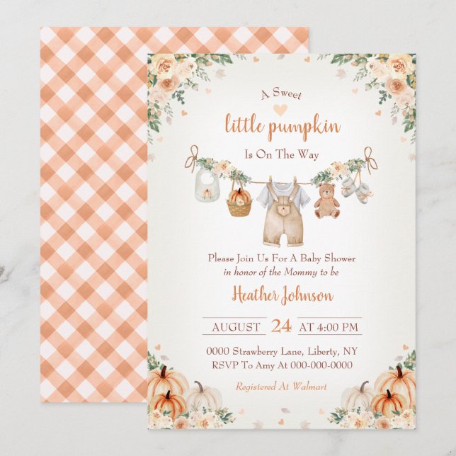 Sweet Little Pumpkin Autumn Baby Shower Invitation (Front/Back)