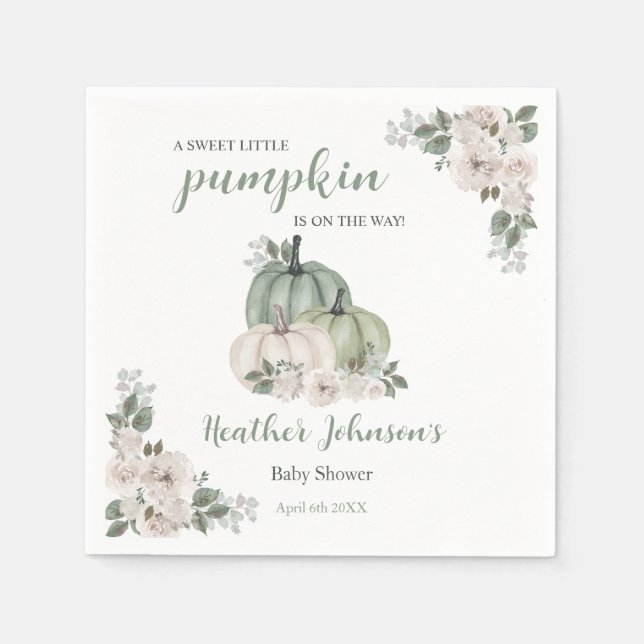 Sweet Little Pumpkin Autumn Baby Shower Invitation Napkins (Front)