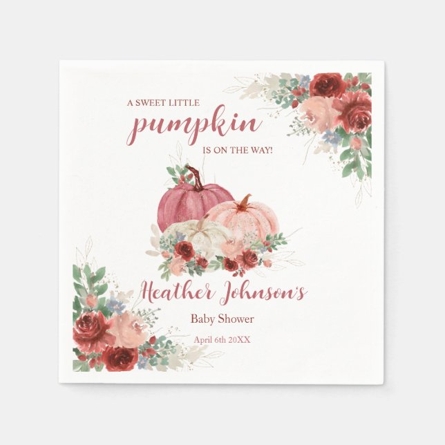Sweet Little Pumpkin Autumn Baby Shower Napkins (Front)
