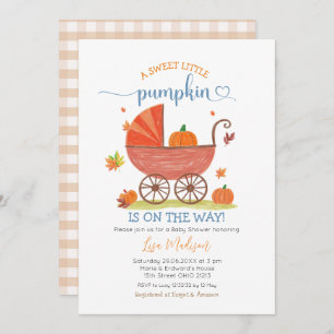 Sweet Little Pumpkin Baby Carriage Baby Shower Invitation