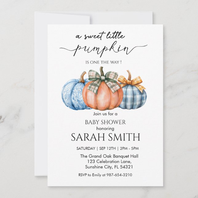  Sweet  Little Pumpkin Baby Shower Invitation (Front)