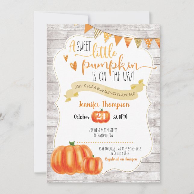 Sweet Little Pumpkin Baby Shower Invitation (Front)