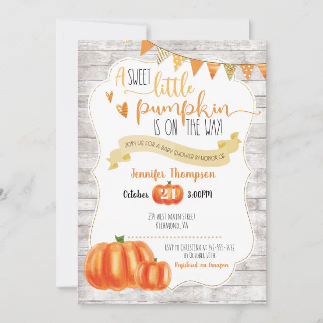 Sweet Little Pumpkin Baby Shower Invitation | Zazzle