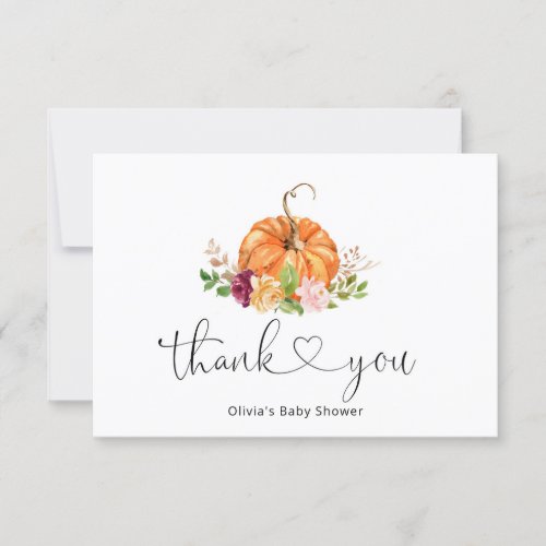 Sweet little pumpkin baby shower thank you card