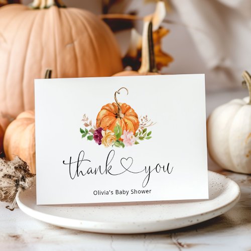 Sweet little pumpkin baby shower thank you card