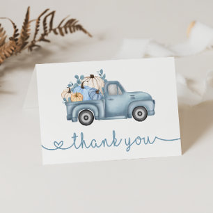 Sweet Little Pumpkin Blue Autumn Baby Shower Letterpress Thank You Card