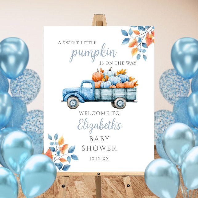 Sweet Little Pumpkin Blue Baby Shower Welcome Sign (Sweet Little Pumpkin Blue Baby Shower Welcome Sign)
