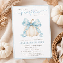 Sweet Little Pumpkin Blue Bow Baby Boy Shower