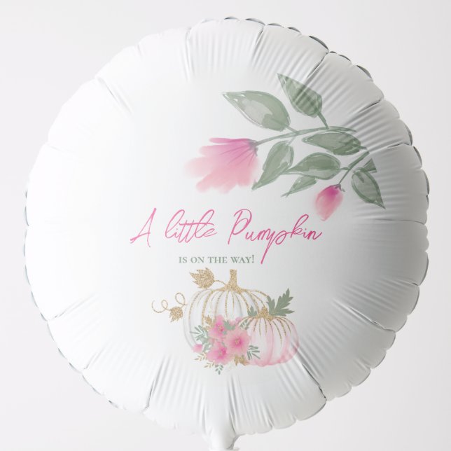 Sweet Little Pumpkin Blush Pink Gold White Floral Balloon (Front)
