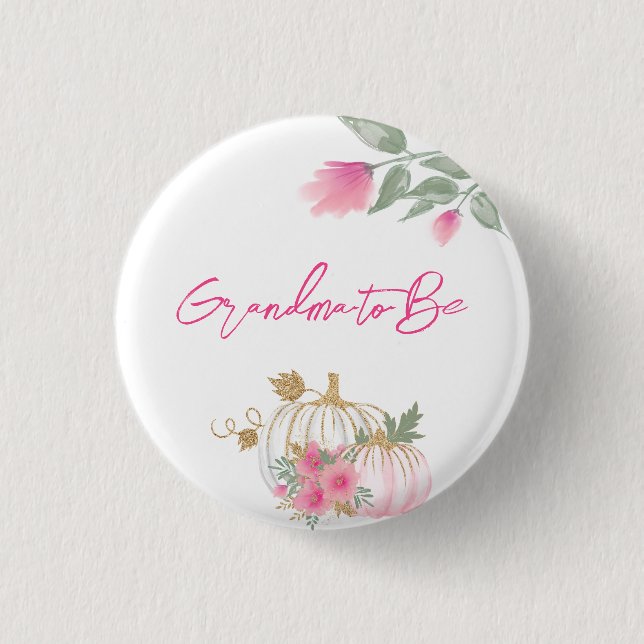 Sweet Little Pumpkin Blush Pink Gold White Floral Button (Front)