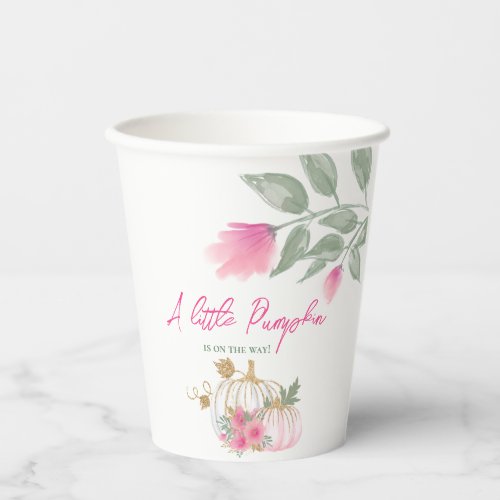 Sweet Little Pumpkin Blush Pink Gold White Floral Paper Cups