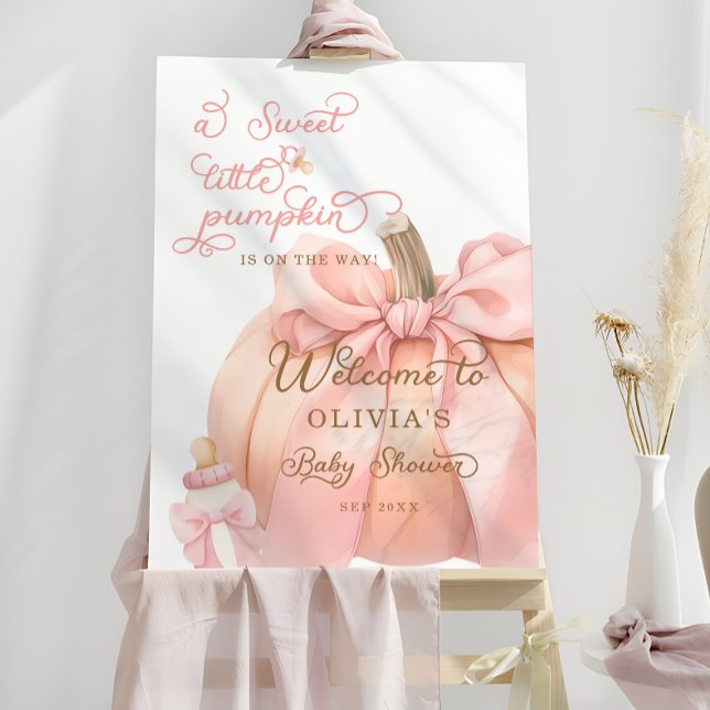 Sweet Little Pumpkin Bow Baby Shower Welcome Foam Board (Creator Uploaded)