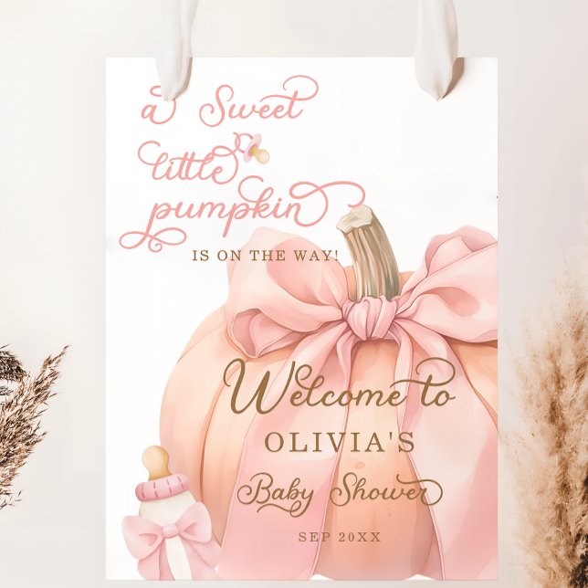 Sweet Little Pumpkin Bow Baby Shower Welcome Poster (Creator Uploaded)